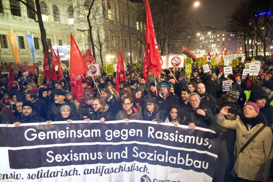 Eine Demonstration anlässlich des heutigen Akademikerballs in Wien.