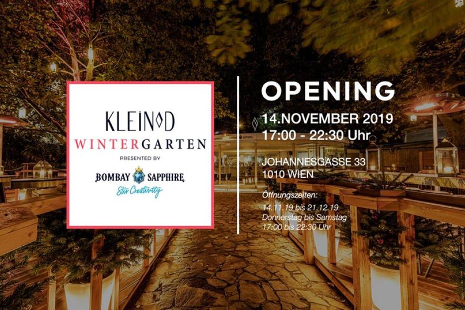 Einladende Außenansicht des „Kleinod Wintergarten“ zur Eröffnung am 14. November 2019 in Wien.