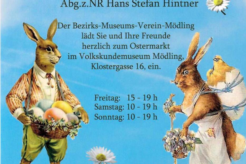 Ein Plakat kündigt den Ostermarkt im Volkskundemuseum Mödling vom 27. bis 29. März 2020 an.