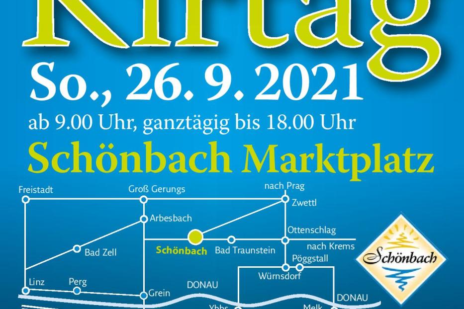 Werbeplakat für den Kirtag am 26. September 2021 in Schönbach Marktplatz.