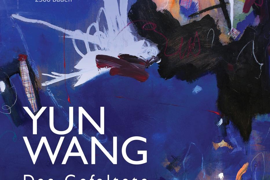 Ein Ausstellungsplakat für Yun Wangs „Das Gefaltete Universum“ im Haus der Kunst in Baden.