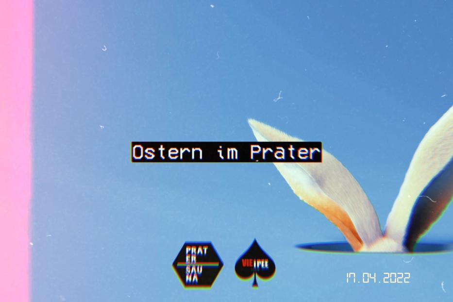 Osterveranstaltung im Wiener Prater mit Hasenohren, die aus einem Loch ragen.