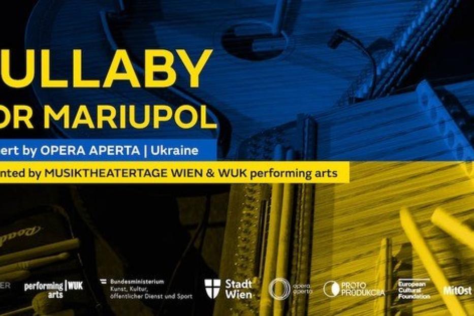 Werbeplakat für ein Konzert „Lullaby for Mariupol“ von Opera Aperta aus der Ukraine.