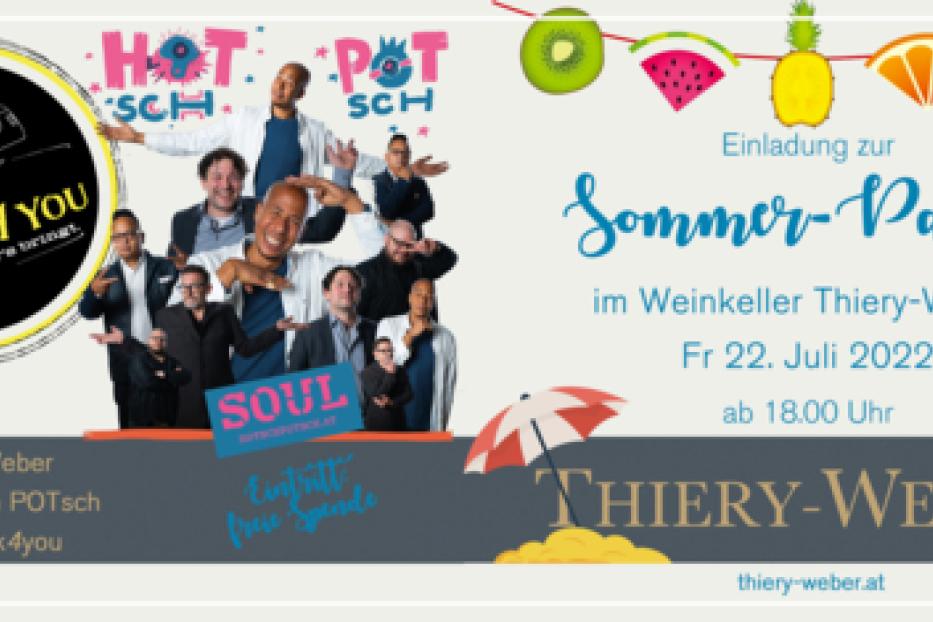 Einladung zur Sommerparty im Weinkeller Thiery-Weber am 22. Juli 2022 mit HOTsch POTsch und Truck4you.
