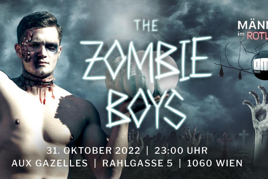 Ein Mann mit Zombie-Make-up posiert für die „Zombie Boys“-Veranstaltung am 31. Oktober 2022 in Wien.