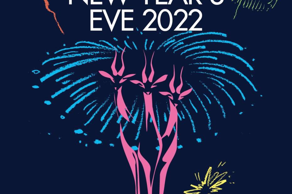 Eine Grafik zum Thema Silvester 2022 mit bunten Feuerwerksdarstellungen.