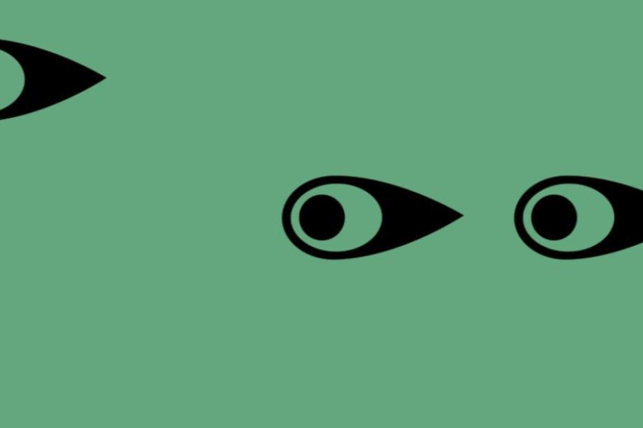 Drei stilisierte Augen auf einem grünen Hintergrund.