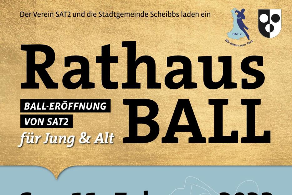 Ein Plakat kündigt den Rathausball Scheibbs am 11. Februar 2023 mit der Musikgruppe Primavera an.