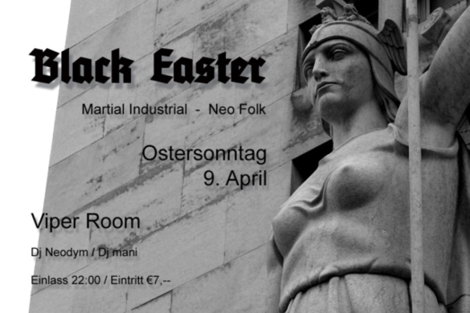 Eine Statue vor einer Ankündigung für „Black Easter“ am Ostersonntag, den 9. April im Viper Room.