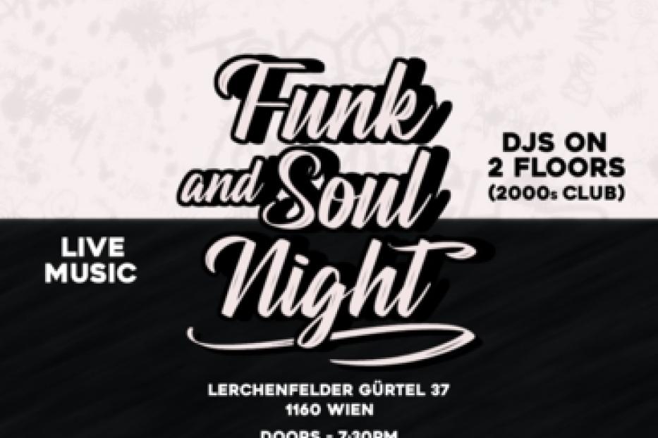 Ein Plakat kündigt eine „Funk and Soul Night“ am 15. April in Wien an.