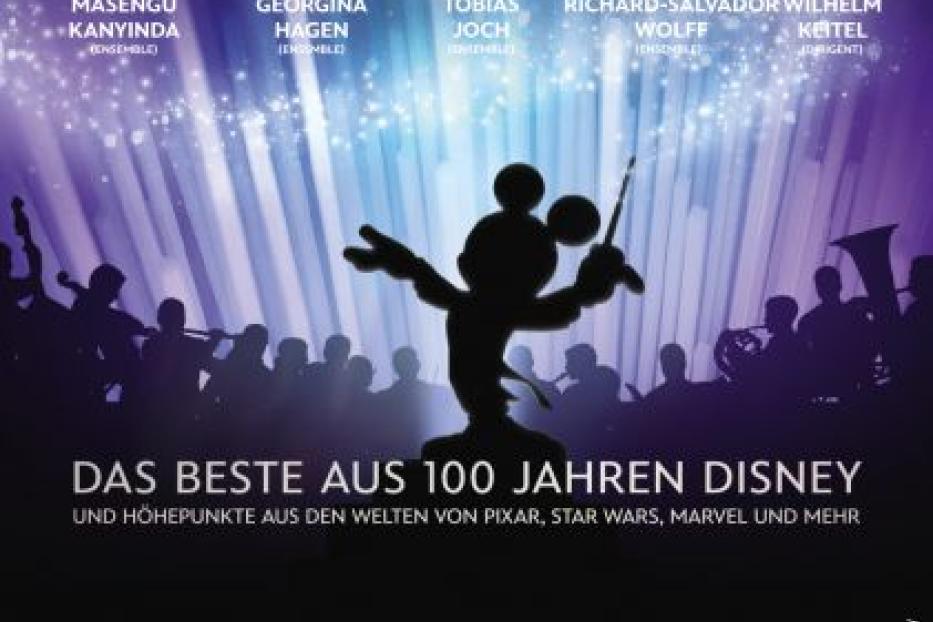 Das Poster für „Disney 100: The Concert“ zeigt die Namen der Künstler und Moderatoren.