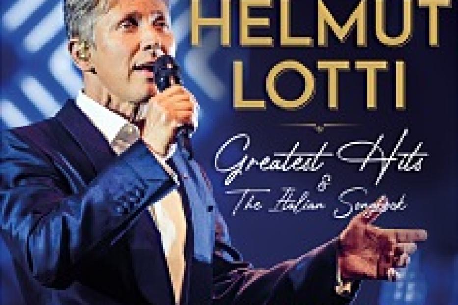 Das Cover von Helmut Lottis „Greatest Hits & The Italian Songbook Live 2023“ zeigt den Sänger mit Mikrofon.