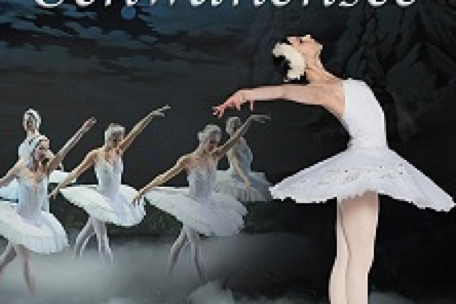 Eine Szene aus dem Ballett „Schwanensee“ mit mehreren Tänzerinnen in weißen Tutus.
