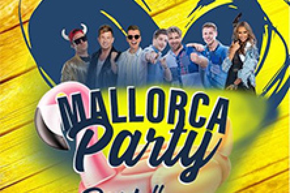 Cover der „Mallorca Party Part II“ mit den abgebildeten Künstlern Lorenz Büffel, Julian Sommer und Die Zipfelbuben.