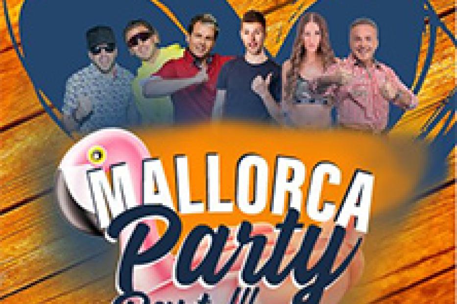 Cover der „Mallorca Party Part III“ mit sechs Personen und einem Flamingo.
