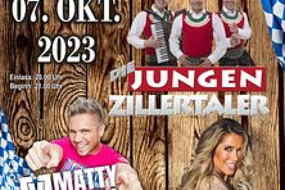 Ein Plakat für das „Oktoberfest im VZ Ottendorf/R.“ mit den „Jungen Zillertaler“, Matty Valentino und Simone.