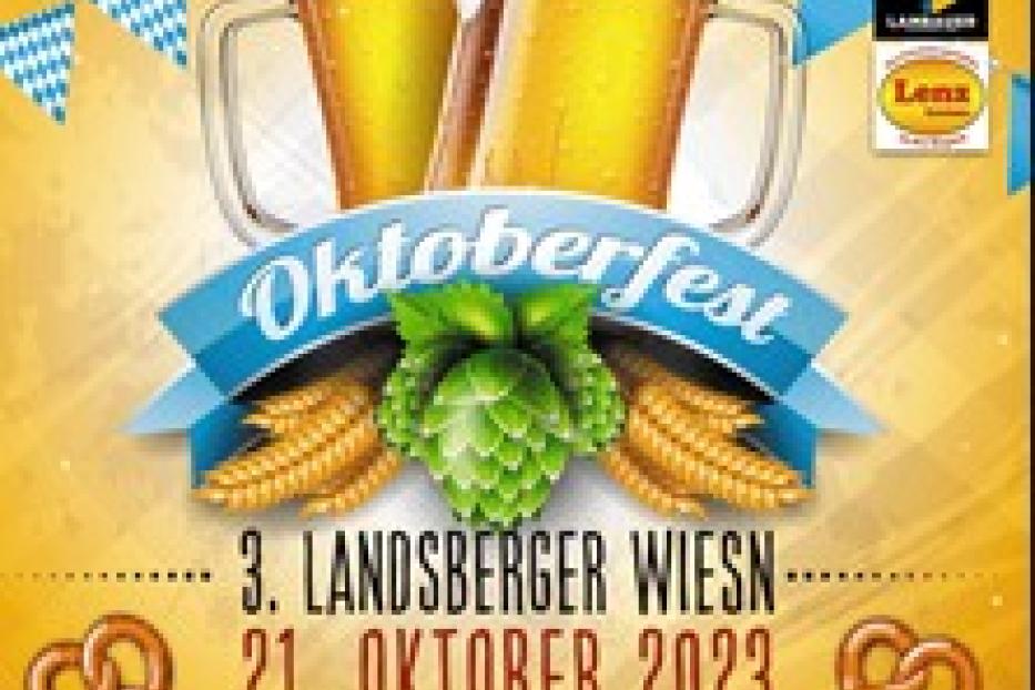 Ein Oktoberfest-Plakat mit Bierkrügen, Brezeln und dem Datum 21. Oktober 2023.