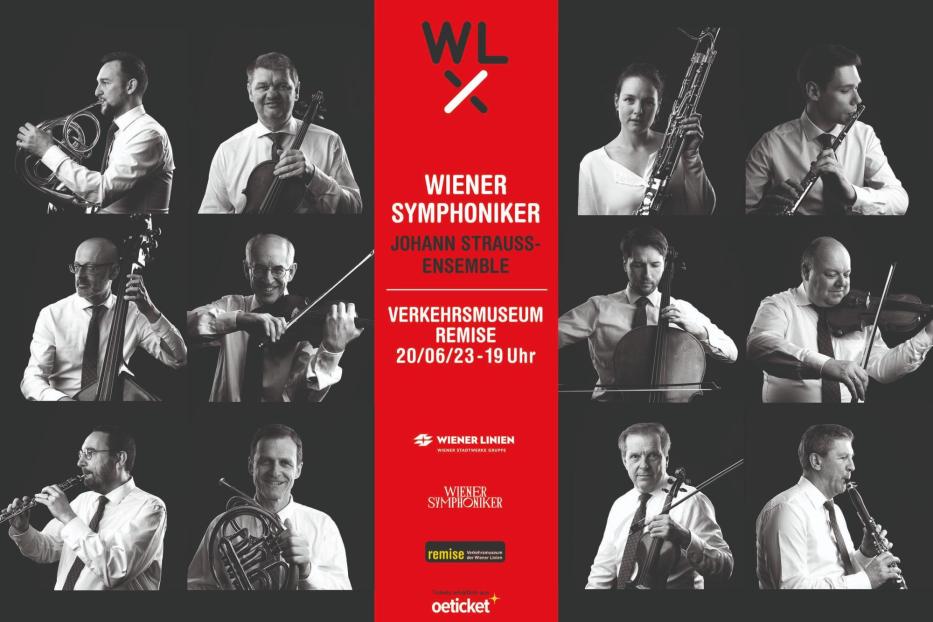 Werbeplakat für die Wiener Symphoniker im Verkehrsmuseum Remise.