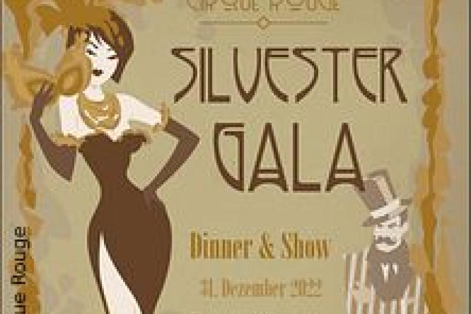 Eine stilisierte Illustration für die Silvestergala des Cirque Rouge im Vindobona, 31. Dezember 2022.