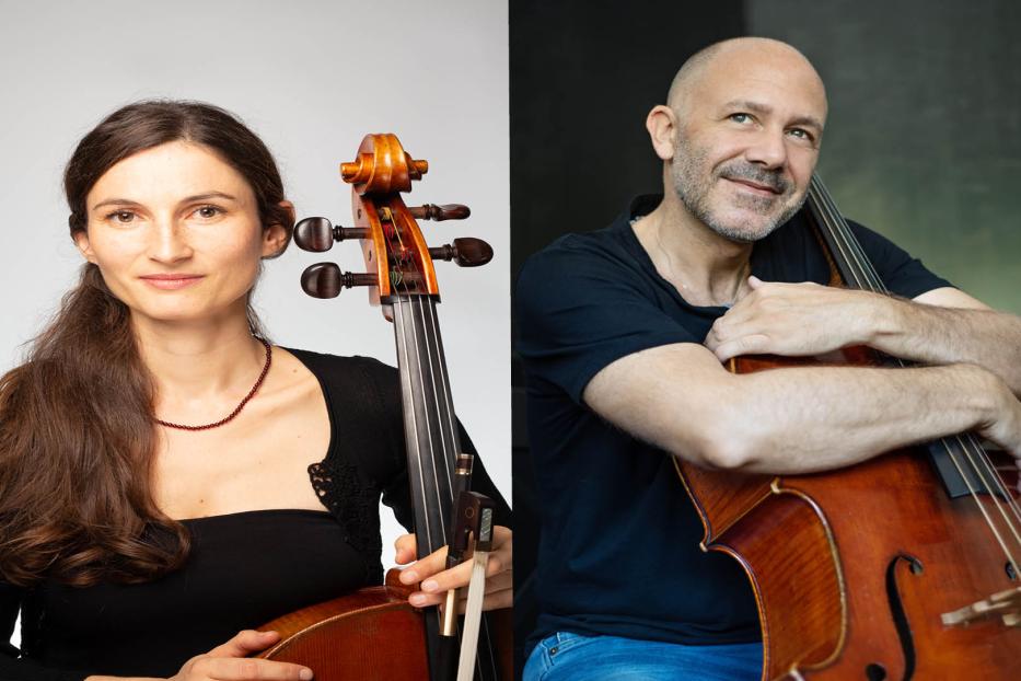 Ein Doppelporträt von Miramis Mattitsch und Robert Rasch mit ihren Celli.