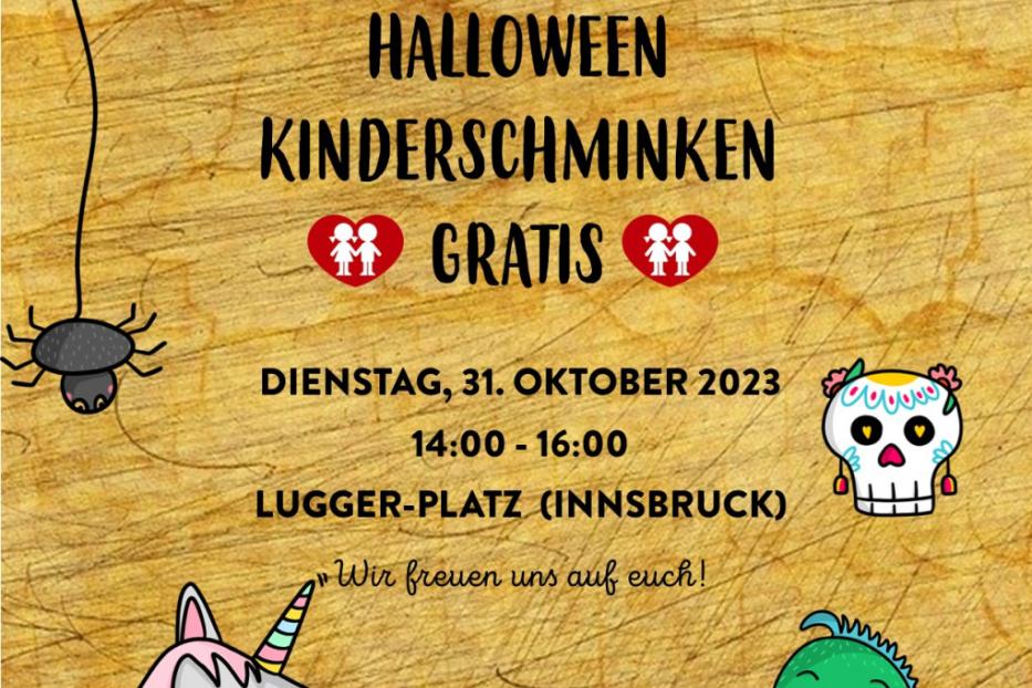 Ein Halloween-Flyer kündigt Kinderschminken am 31. Oktober in Innsbruck an.