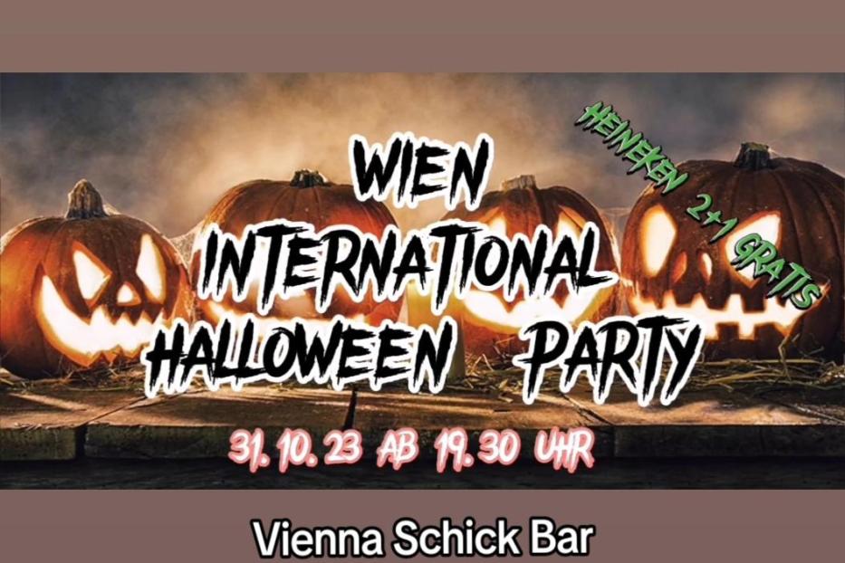 Werbung für eine internationale Halloween-Party in der Vienna Schick Bar.