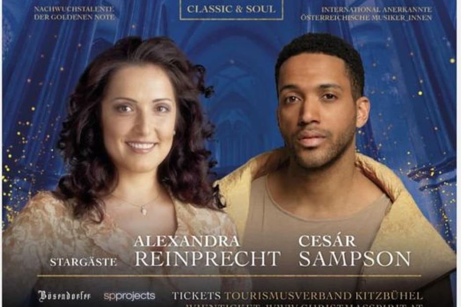 Ein Konzertplakat für „Christmas Spirit“ mit Alexandra Reinprecht und Cesár Sampson.