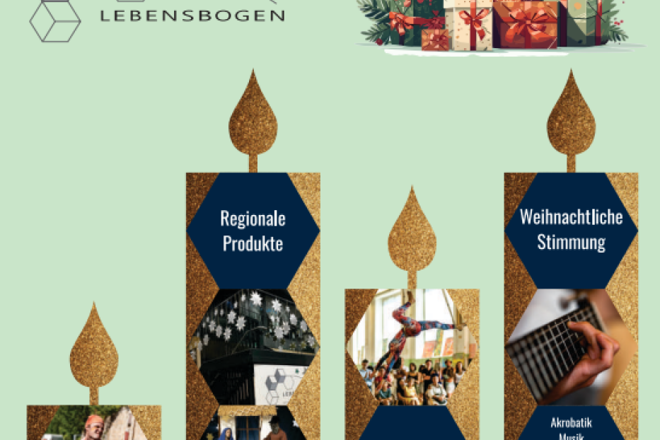 Ein Plakat wirbt für den Weihnachtsbasar im Lebensbogen am 16. Dezember 2023.