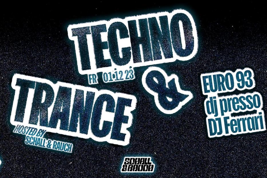 Flyer für eine Techno- und Trance-Party am 1. Dezember mit DJs im Pratersauna.