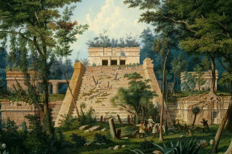 Hubert Sattler: "Der Tempel von Tulum in Yucatán" (Mexico, 1856)