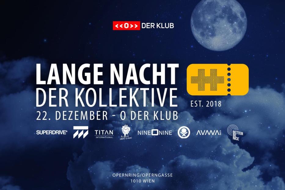 Werbeplakat für die „Lange Nacht der Kollektive“ am 22. Dezember im O der Klub in Wien.