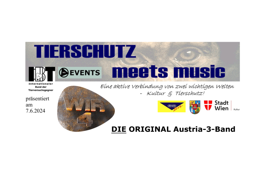 Werbeplakat für „Tierschutz meets Music“ am 7.6.2024 mit der Austria-3-Band.
