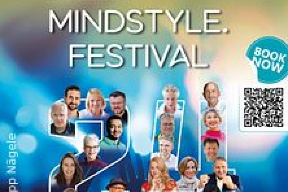 Werbeplakat für das Mindstyle Festival mit Fotos von verschiedenen Personen.