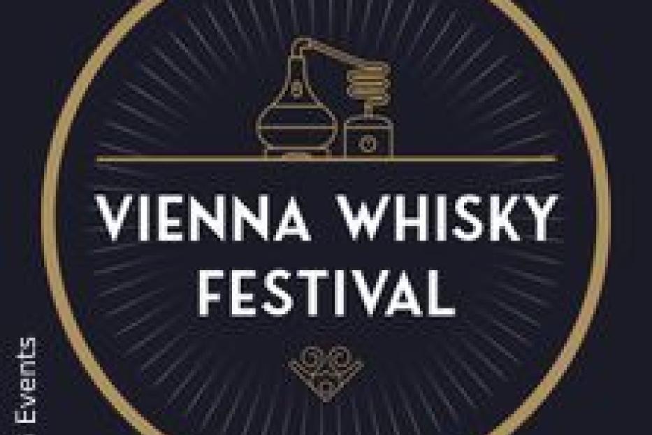 Logo für das Vienna Whisky Festival mit einer Destille im Zentrum.