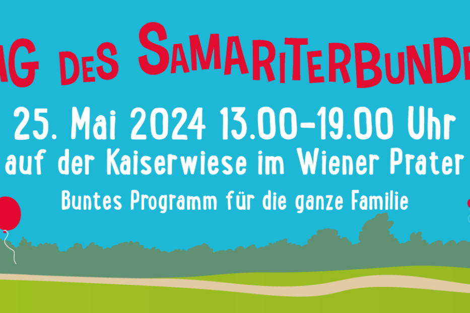 Werbebanner für den Tag des Samariterbundes am 25. Mai 2024 im Wiener Prater.
