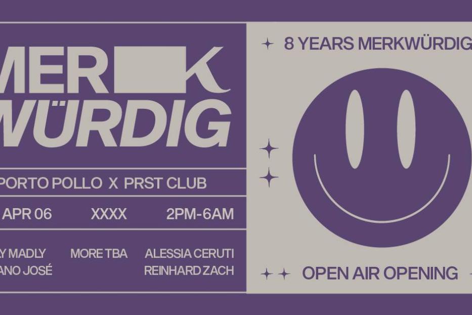 Ein Flyer für „Merkwürdig“ im Porto Pollo X PRST Club am 6. April mit Alessia Ceruti und Reinhard Zach.