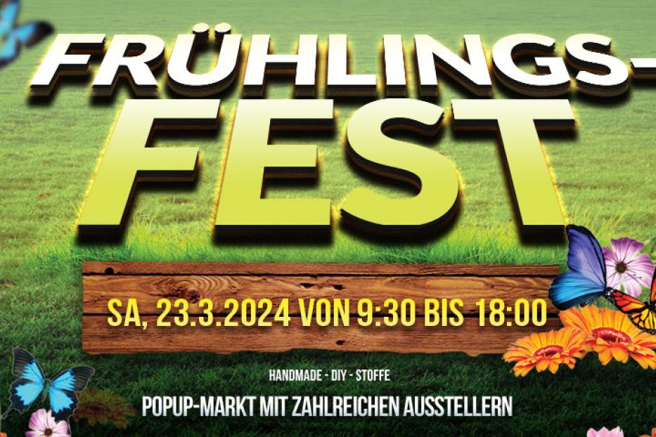 Banner für ein Frühlingsfest am 23.3.2024 mit Handmade-, DIY- und Stoff-Angeboten.