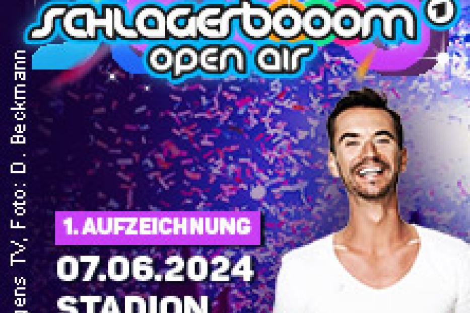Ein Werbeplakat für „Schlagerboom Open Air“ mit Florian Silbereisen im Stadion Kitzbühel am 07.06.2024.