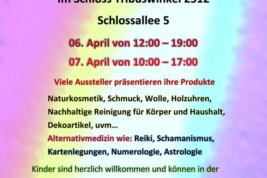 Ankündigung für die „Kunst, Genuss & Wohl-Fühl-Messe“ im Schloss Tribuswinkel am 6. und 7. April.