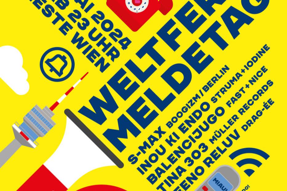 Werbeplakat für den „Weltfernmeldetag“ am 17. Mai 2024 im Celeste, Wien.