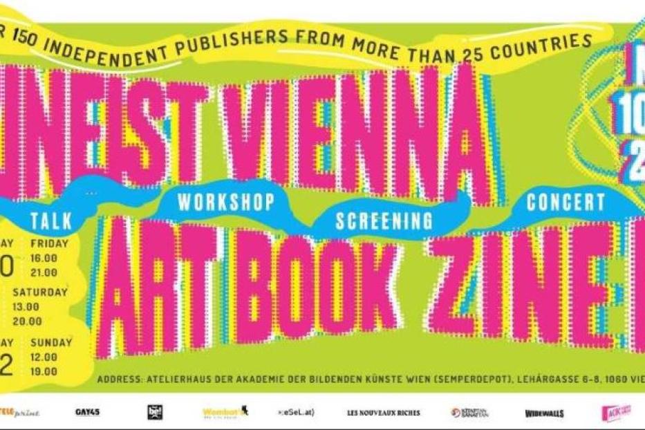 Plakat für das Fanzineist Vienna Art Book Zine Fair vom 10. bis 12. Mai 2024.