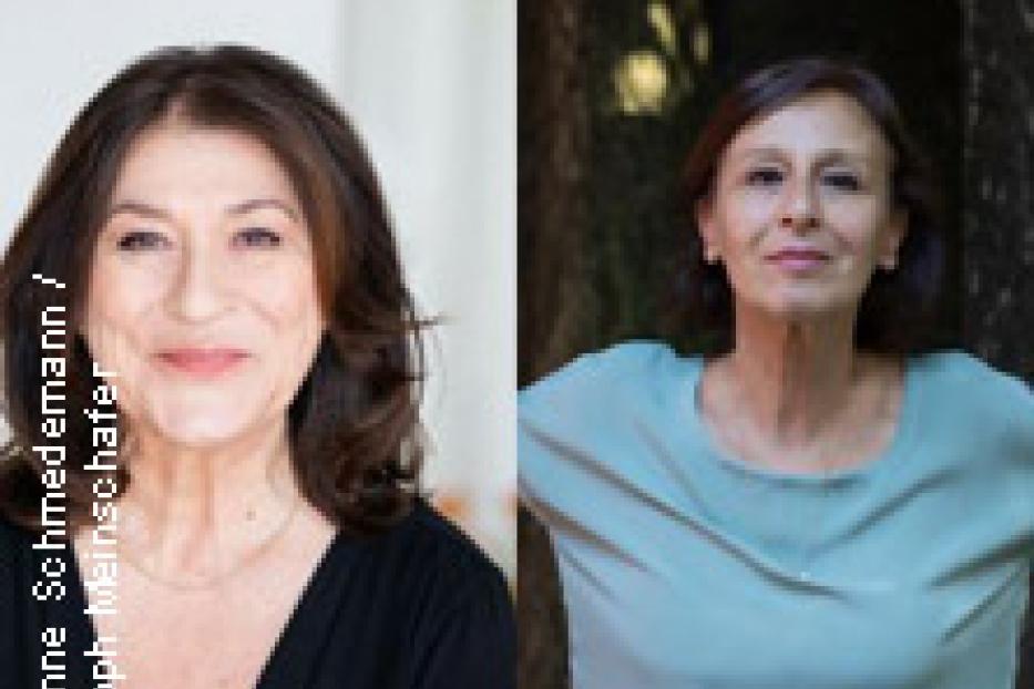 Ein Doppelporträt zweier Frauen mit dunklen Haaren.