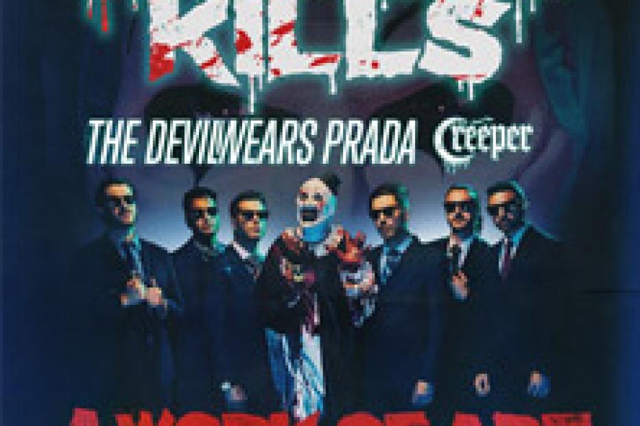 Das Cover der „A Work Of Art“-Tour 2025 von Ice Nine Kills mit The Devil Wears Prada.