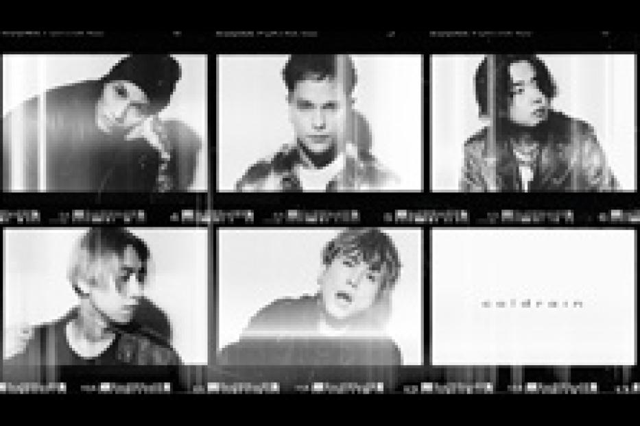 Schwarz-Weiß-Fotografie der Band Coldrain in sechs Einzelbildern.