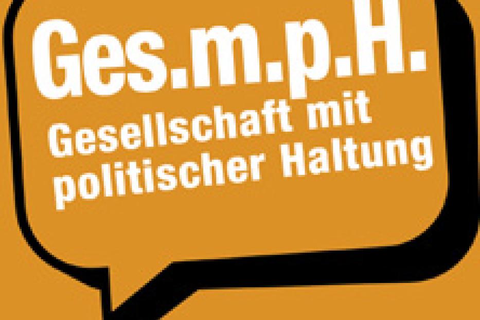 Das Logo von Ges.m.p.H., Gesellschaft mit politischer Haltung, in einer Sprechblase.