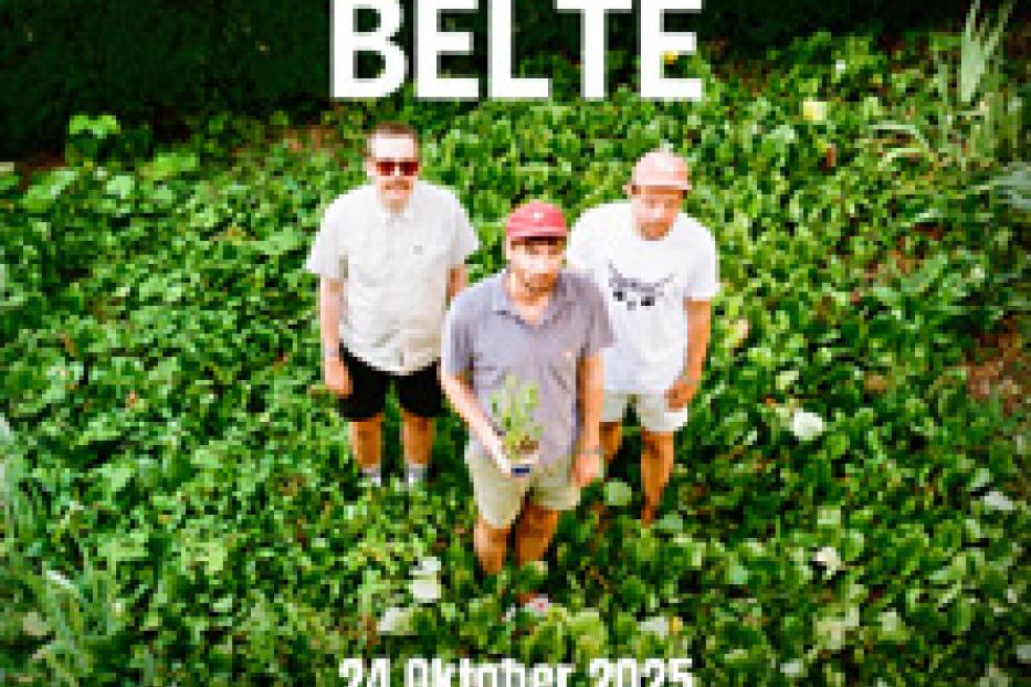 Die Band Orions Belte steht in einem Garten vor einem Auftritt am 24. Oktober 2025 im B72 Wien.