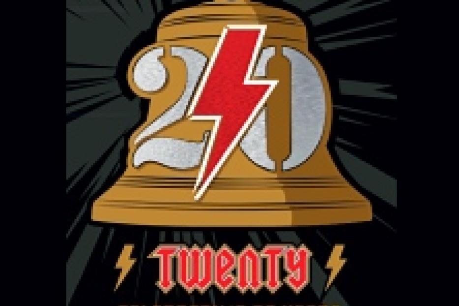 Ein goldenes Glöckchen mit der Zahl 20 und einem Blitz darauf, feiert 20 Jahre Thunderballs mit Jet Snakes.