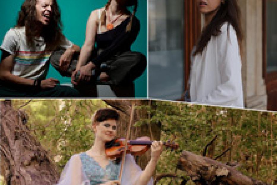 Collage mit drei Porträts von jungen Musikerinnen.