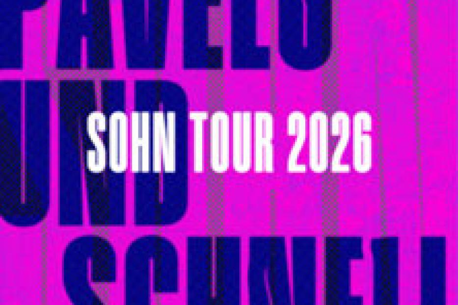 Das Cover der „Pavelo und Sohn Tour 2026“ in Pink und Blau.