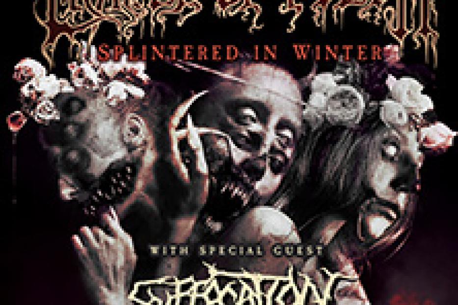 Das Cover des Albums „Splintered in Winter“ von Cradle of Filth zeigt drei blutige, zombieartige Gesichter.